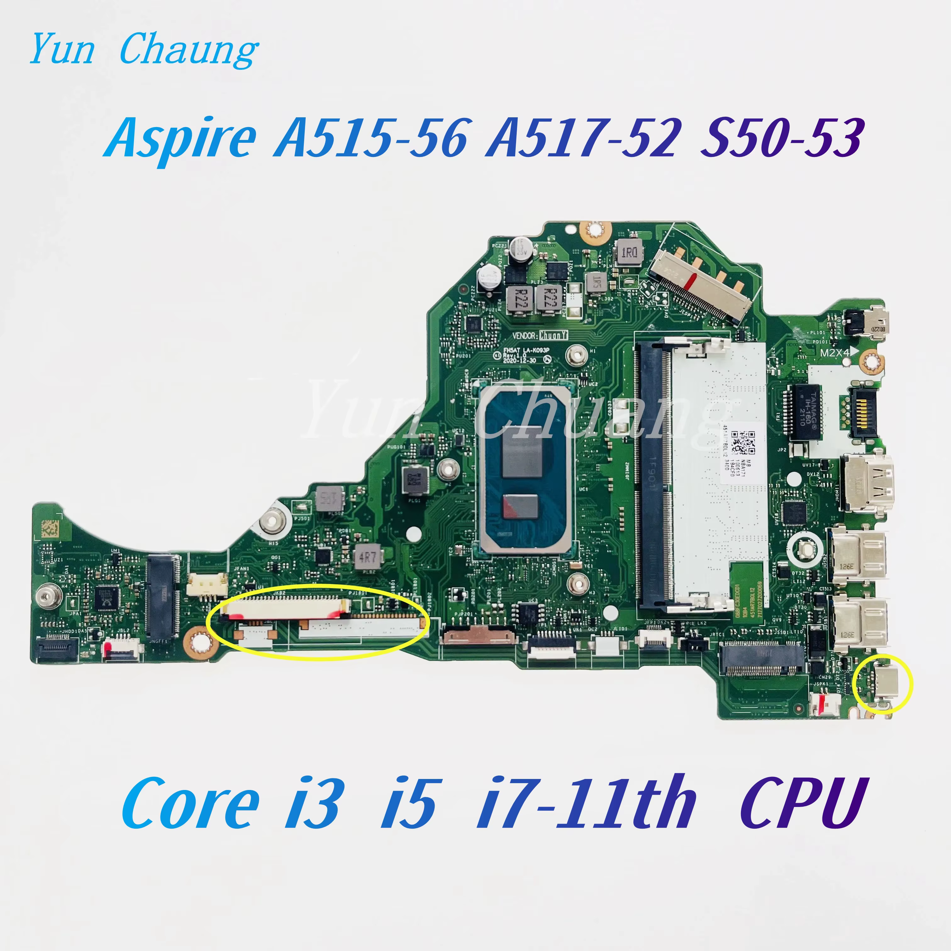 Pour Acer A515-56 A517-52 S50-53 carte mère d'ordinateur portable FH5AT LA-K093P LA-K091P NB.A1711.0
