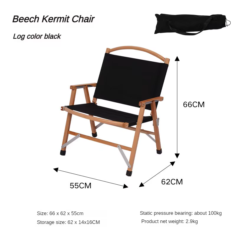 Chaise d'extérieur en bois pliante, ultralégère, portable, pour camping, plage, voyage, nature, rand