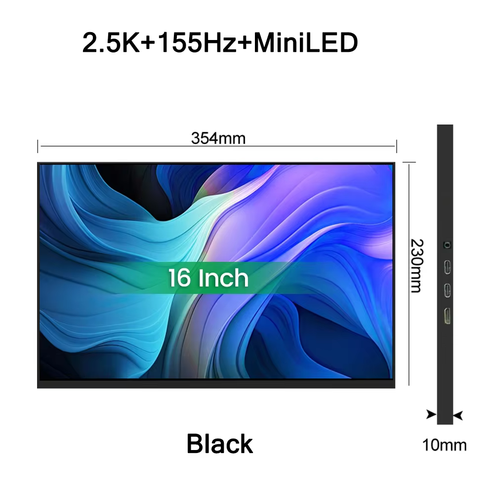 Moniteur Portable MiniLED 16 pouces, 2.5K, 155Hz, 2560x1600P, 1200Nit, 100% DCI-P3, HDR IPS, écran d