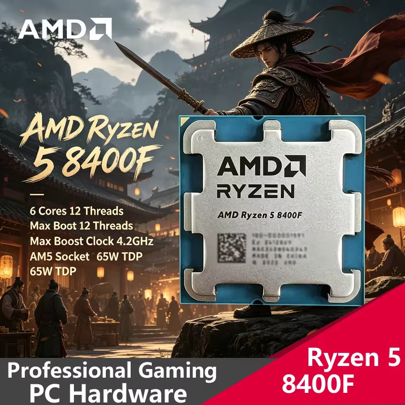Processeur AMD Ryzen 5 8400F AM5 4 nm pour jeux, 6 cœurs/12 threads, 4,7 GHz Boost, 16 Mo de cache,