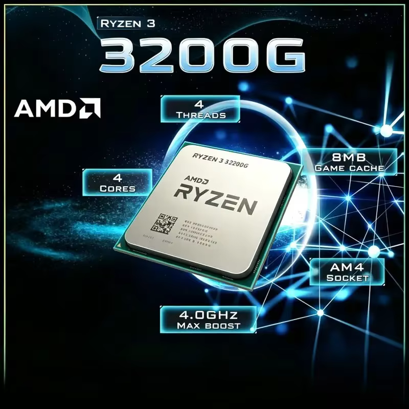 Processeur AMD Ryzen 3 3200G pour jeux sur PC, 3,6 GHz, quad-core, 4 threads, 65 W, socket AM4, avec
