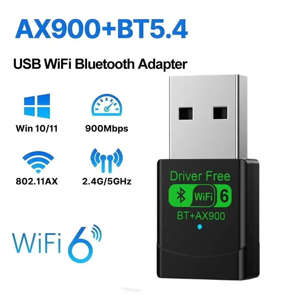 Wifi 6 Mini USB Dongle carte réseau BT 5.4 récepteur Dongle AX900 pour Win 10/11 PC double bande 2.4