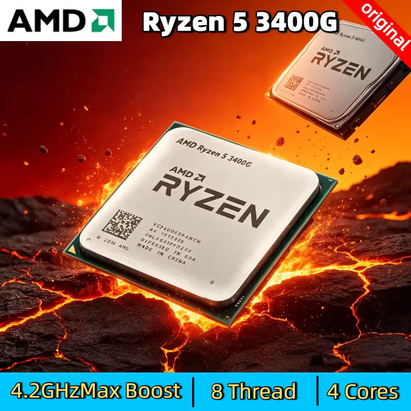 Processeur de bureau AMD Ryzen 5 3400G 65W, 4 cœurs, 8 threads, APU 3,7 GHz jusqu'à 4,2 GHz, Vega 11