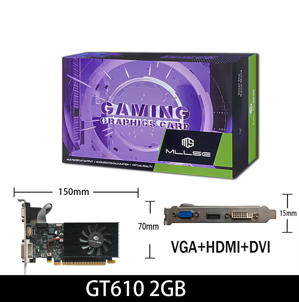 MLLSE GT 610 2GB carte graphique GDDR3 64Bit DVI VGA PCI-E 2.0 Geforce GPU Gt 610 carte vidéo De jeu
