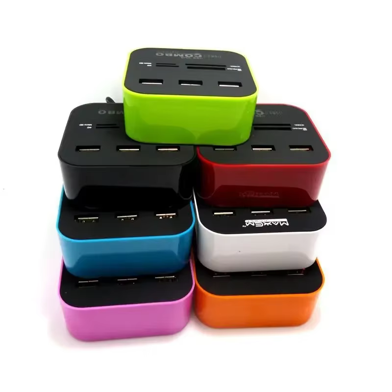 Mini Hub 3 Ports avec lecteur de carte tout-en-un USB 2.0 adaptateur répartiteur Hub haute vitesse p