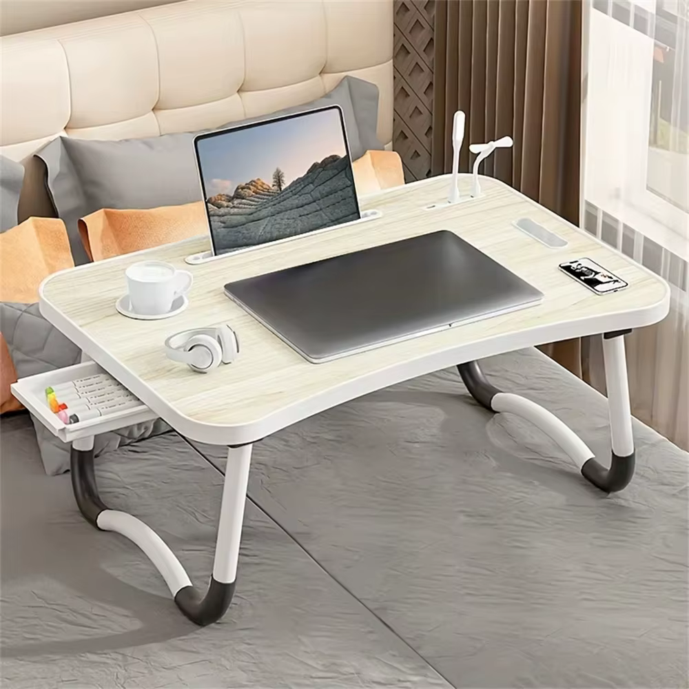 Table de lit pliable Portable pour ordinateur Portable, plateau de bureau à rabat avec Ports USB, ti