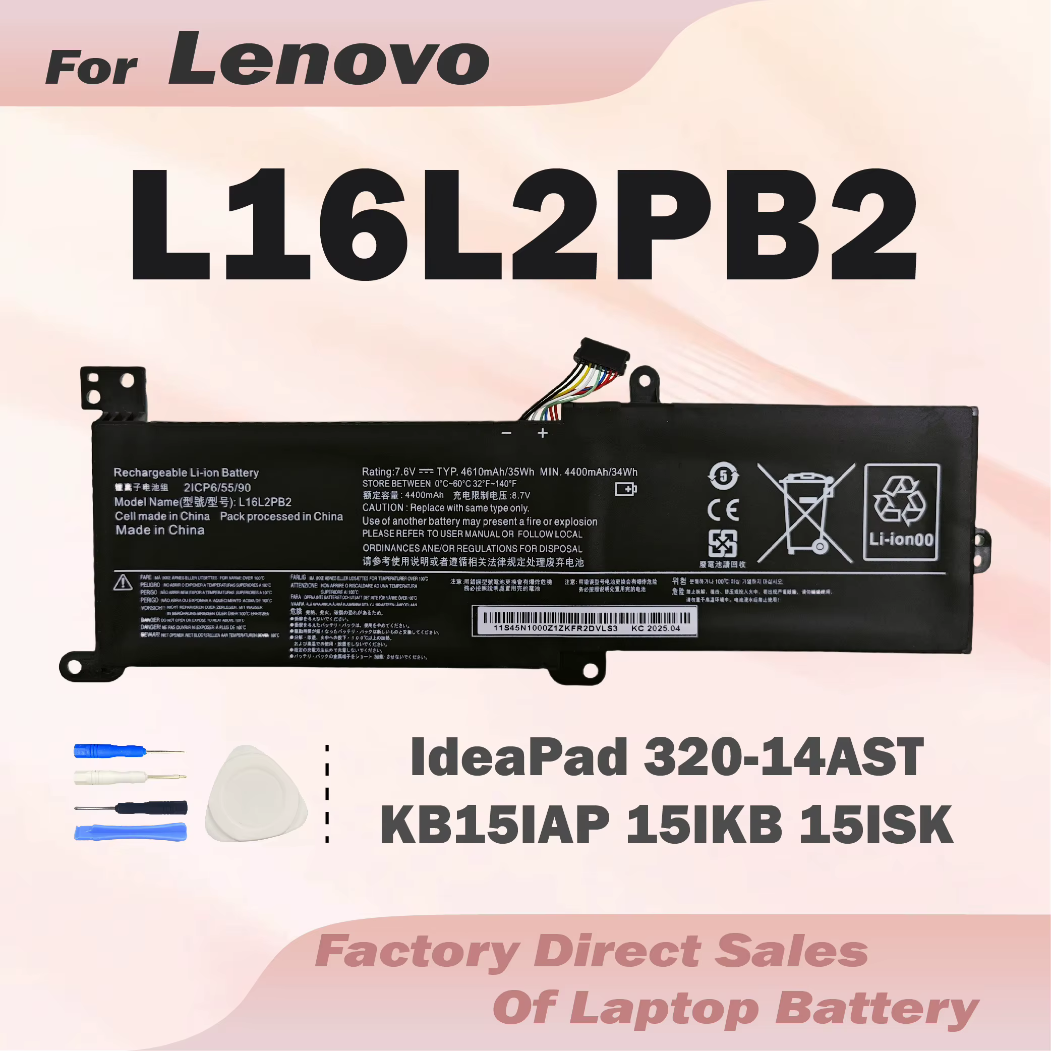 L16L2PB2 L16M2PB1 Pour Lenovo Ideapad 320 520 130 V320 S145 L17L2PF1 L17M2PB7 L16L2PB3 L16C2PB1 L16M