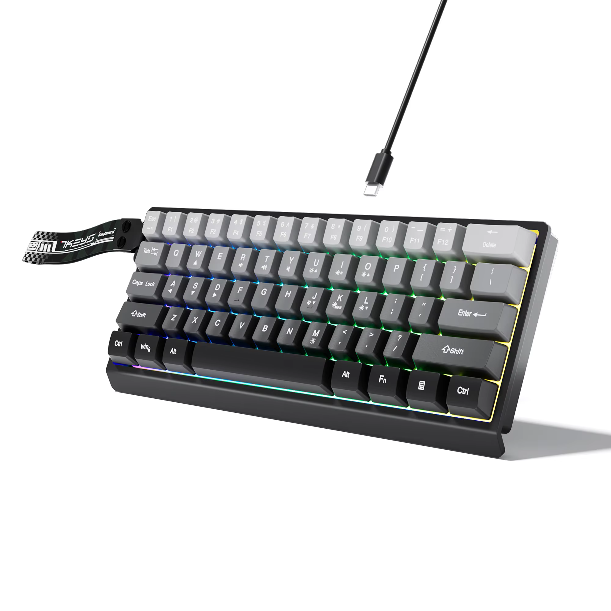 Clavier filaire compact à 60 % avec rétroéclairage RVB et touches de couleur dégradée, adapté aux ta