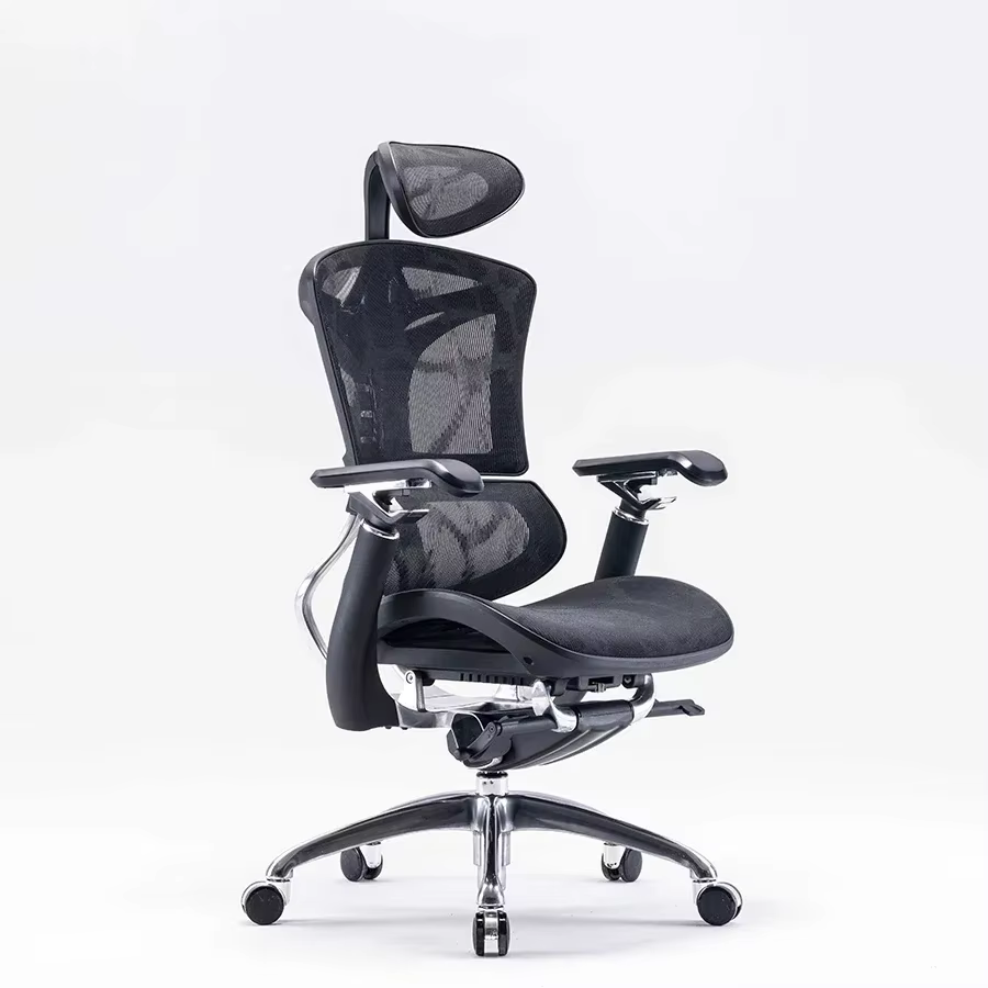 Chaise ergonomique, dossier en maille avec 3 vérins à gaz, chaise de bureau, accoudoirs 3D en alumin
