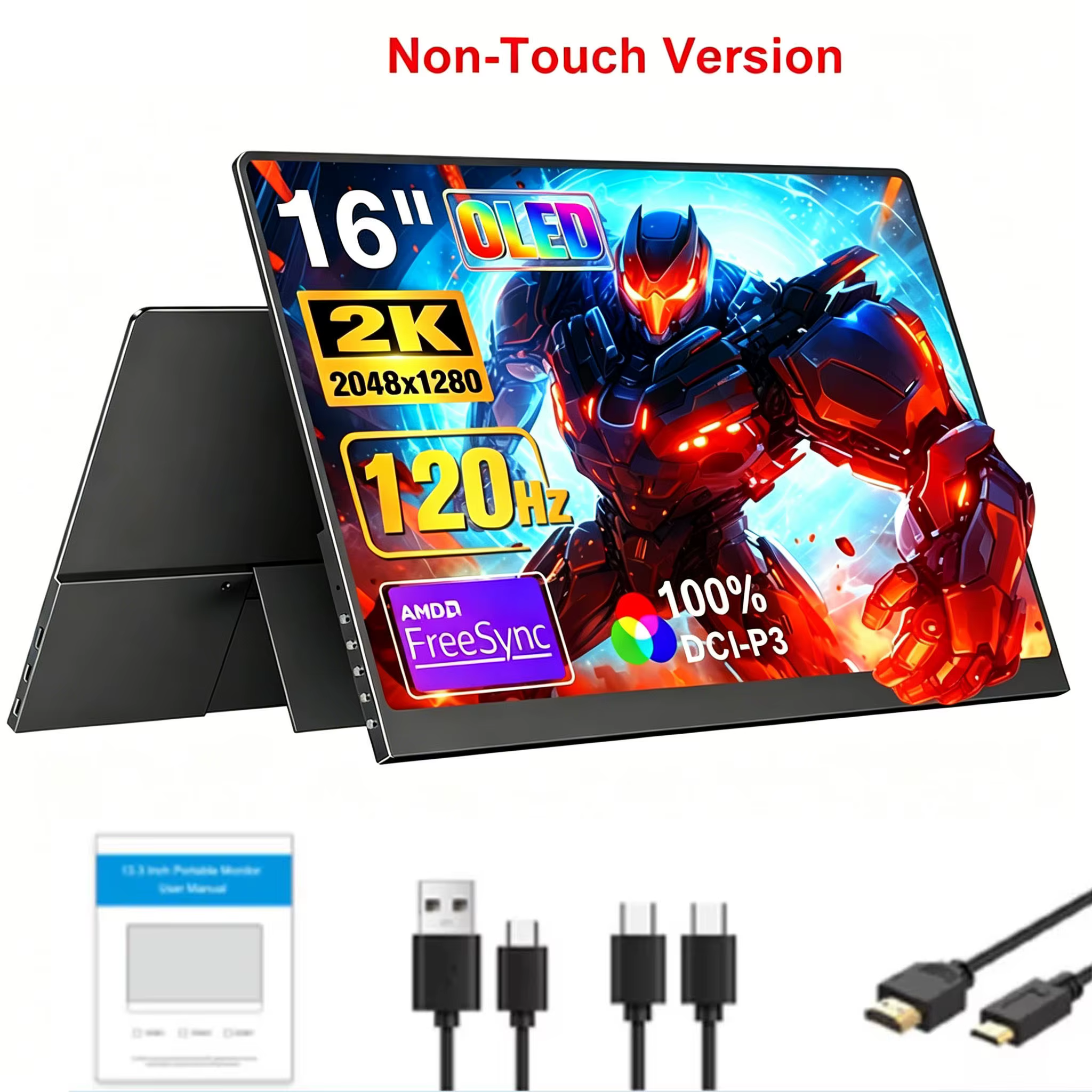 Moniteur portable WonTim 16,0 pouces 2K OLED 500 Nits 120 Hz UHD DCI-P3, écran externe 149 % sRGB US
