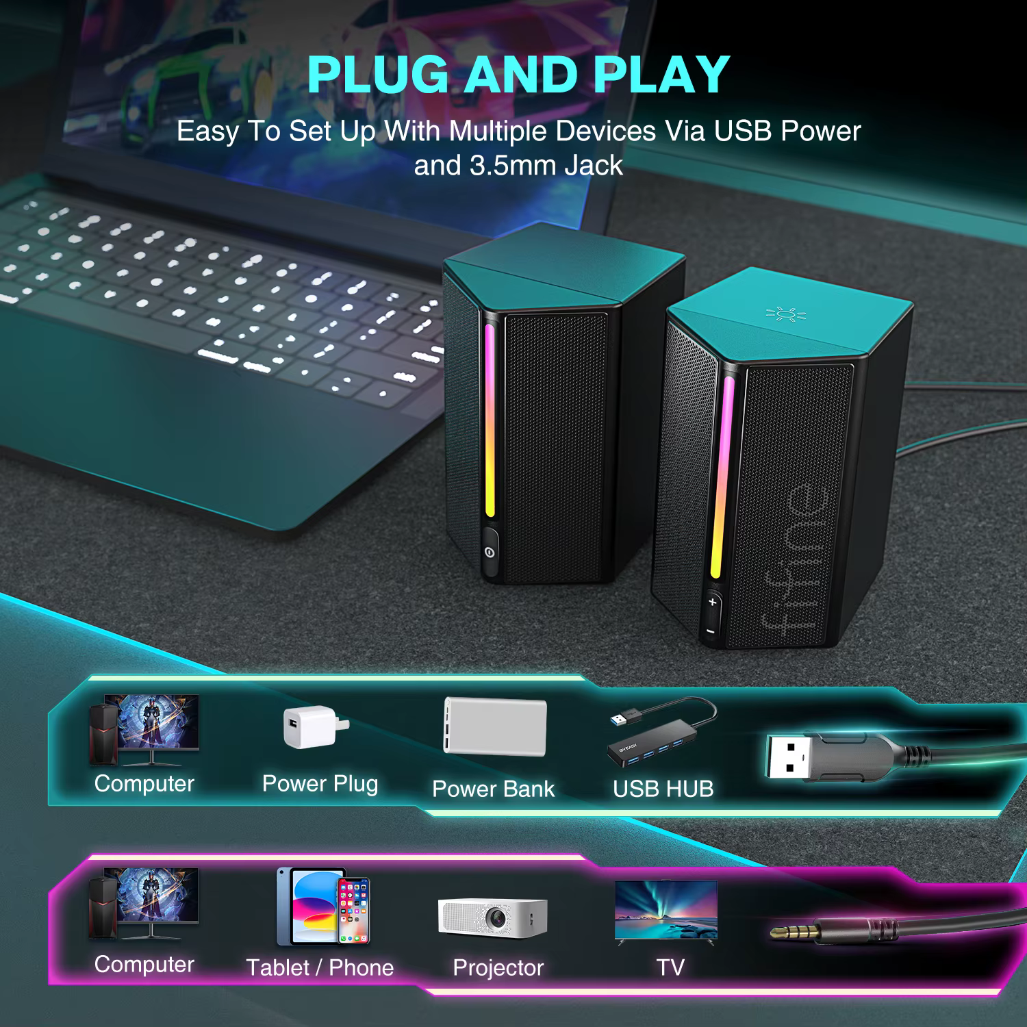FIFINE – boîte de son de jeu avec son Surround stéréo, haut-parleur USB RGB avec contrôle Vol pour P