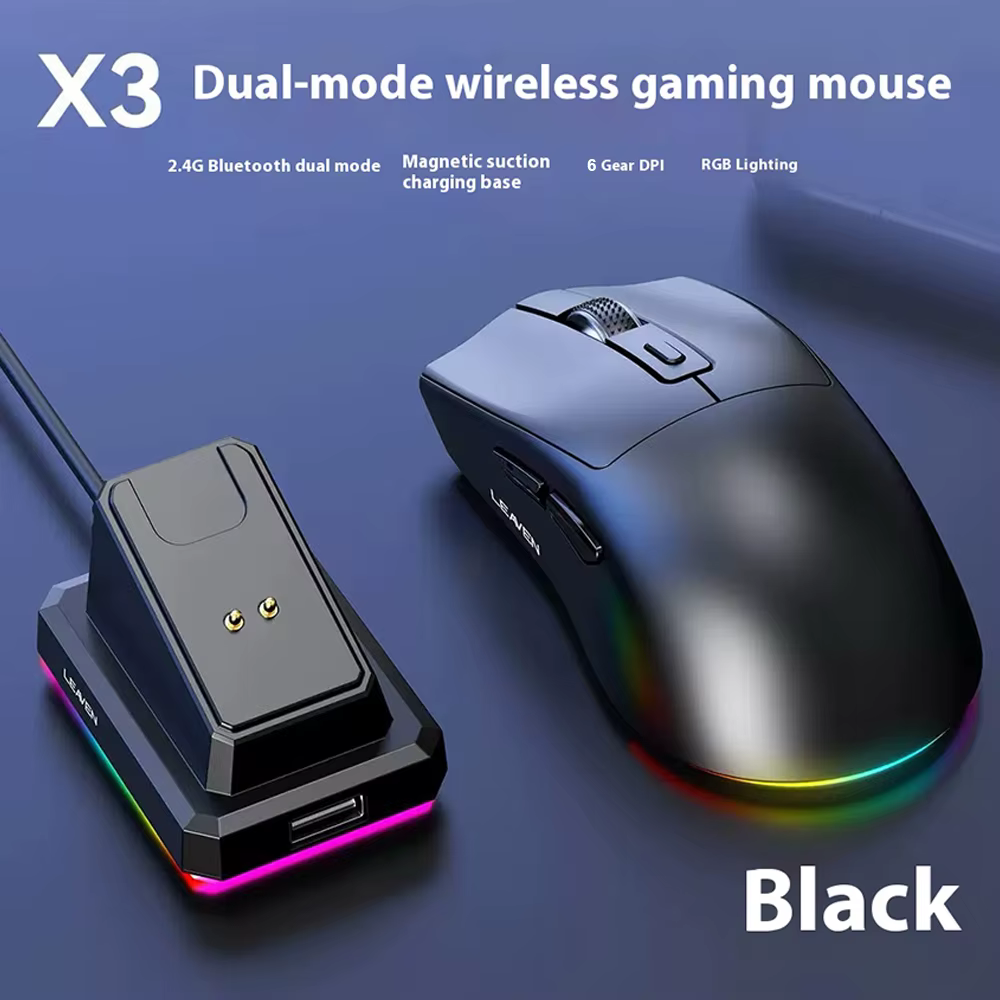 Souris de jeu sans fil NexusClick à double mode, légère, rétroéclairée RGB, station de charge magnét