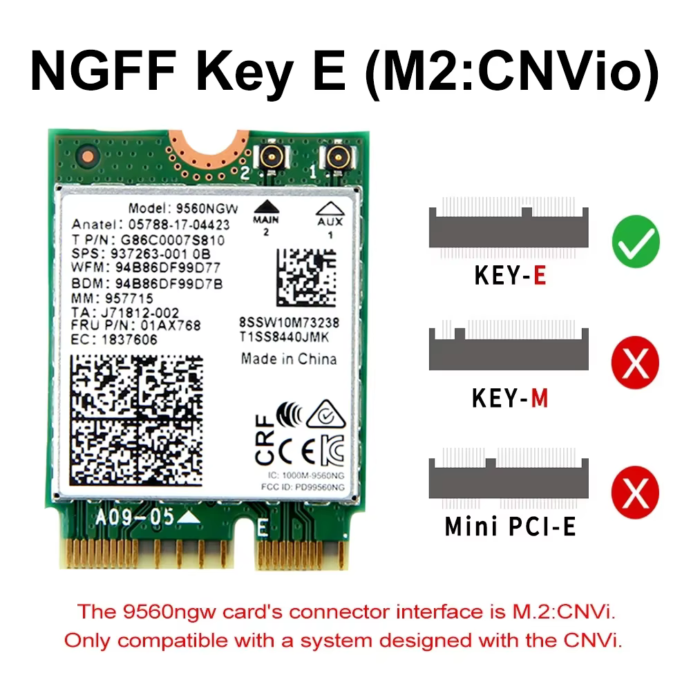 KEBIDUMEI – carte réseau sans fil double bande 9560NGW AC Cnvio 1733M BT 5.0 QCNFA344A, carte Wifi 1