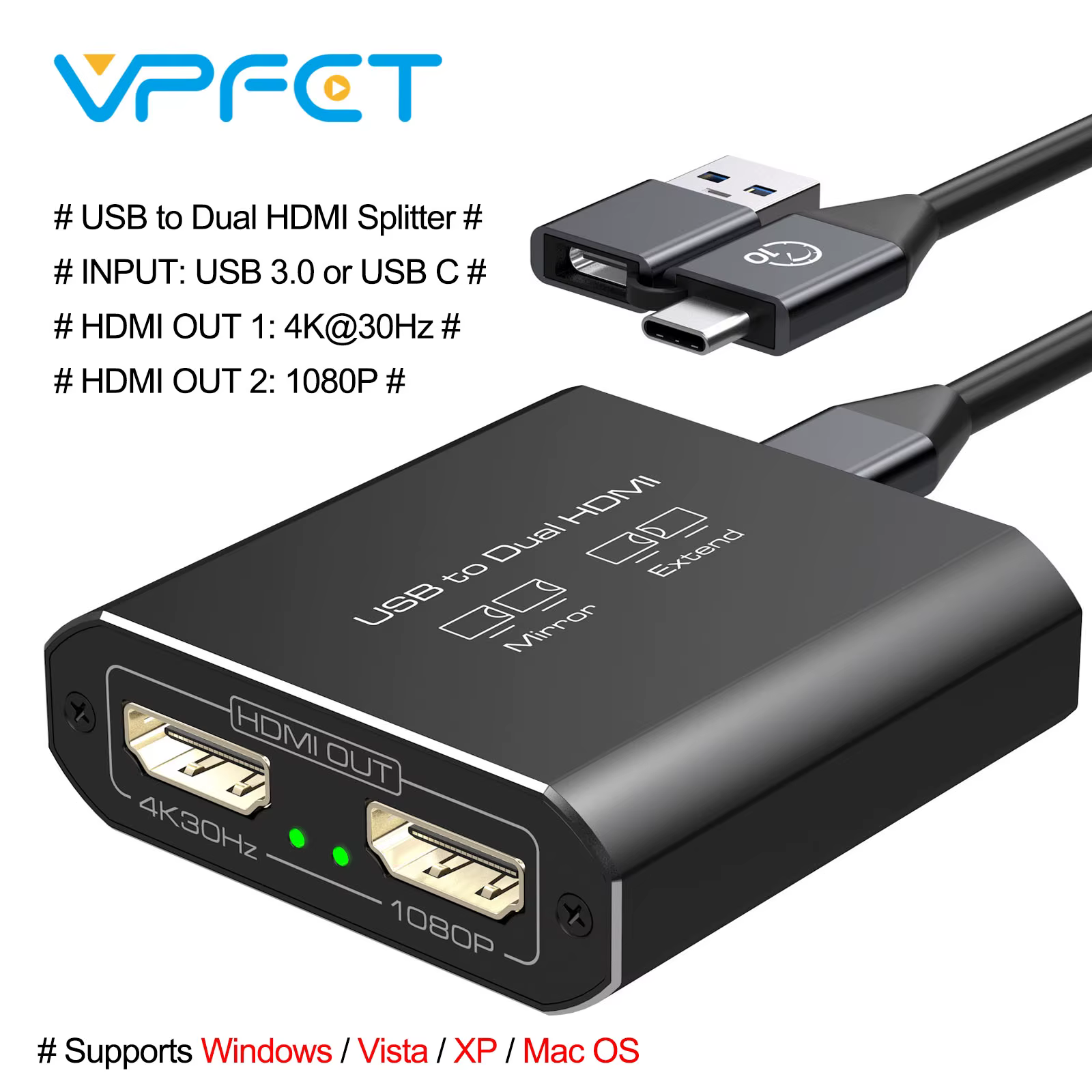 Répartiteur USB vers double HDMI, adaptateur DisplayLink pour deux moniteurs avec affichage étendu, 