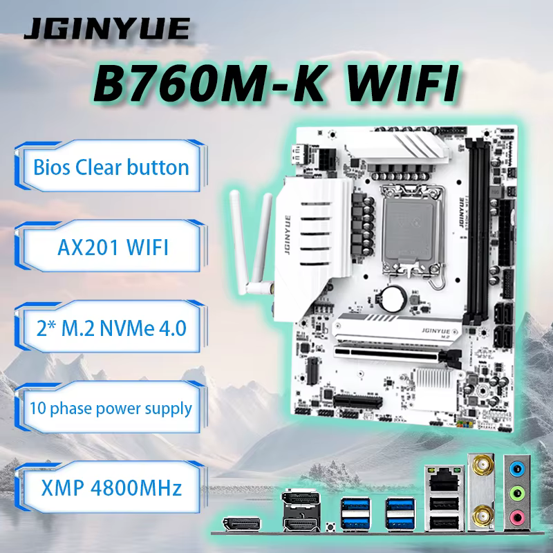 JGINYUE B760M-K carte mère WIFI M-ATX LGA1700 DDR4 prend en charge 12/13/14e cpus pour 12400F/12600K