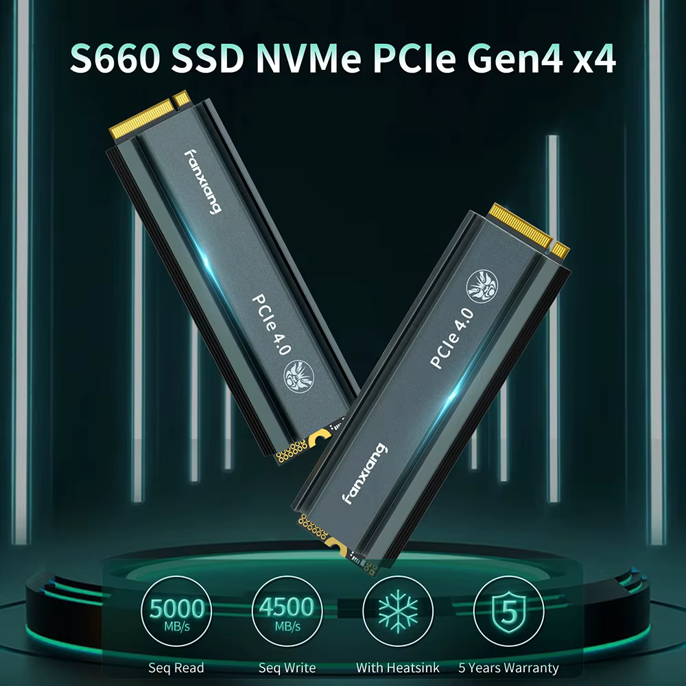 Fanxiang S660 M.2 SSD 500GB 1TB 2TB 5000MB/s M.2 NVMe PCIe4.0x4 SSD Disque SSD interne pour PS5/Play