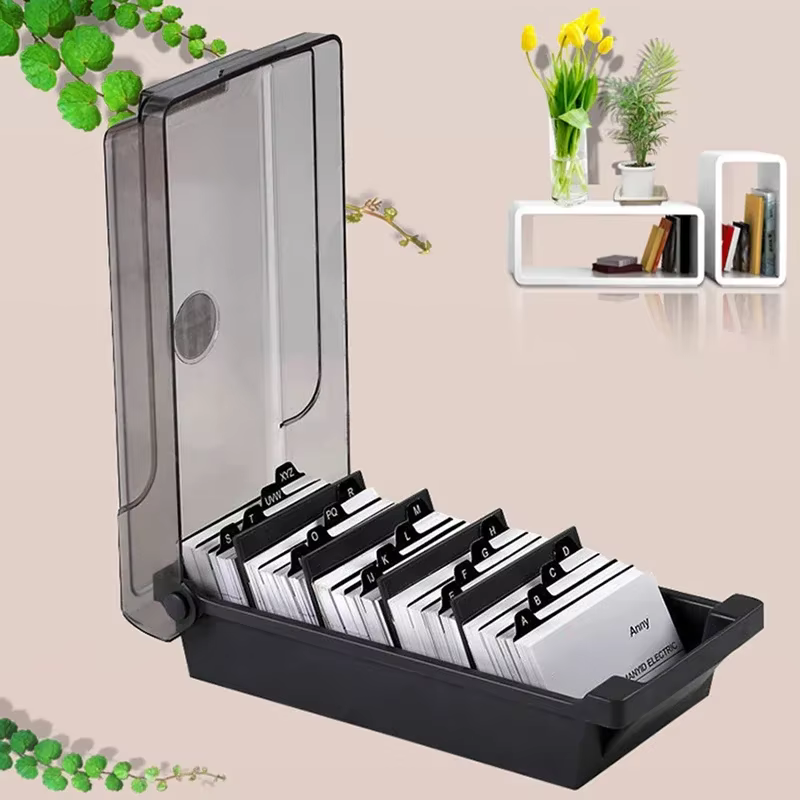 Porte-cartes de visite, boîte de rangement en plastique pour organisateur de cartes nominatives avec