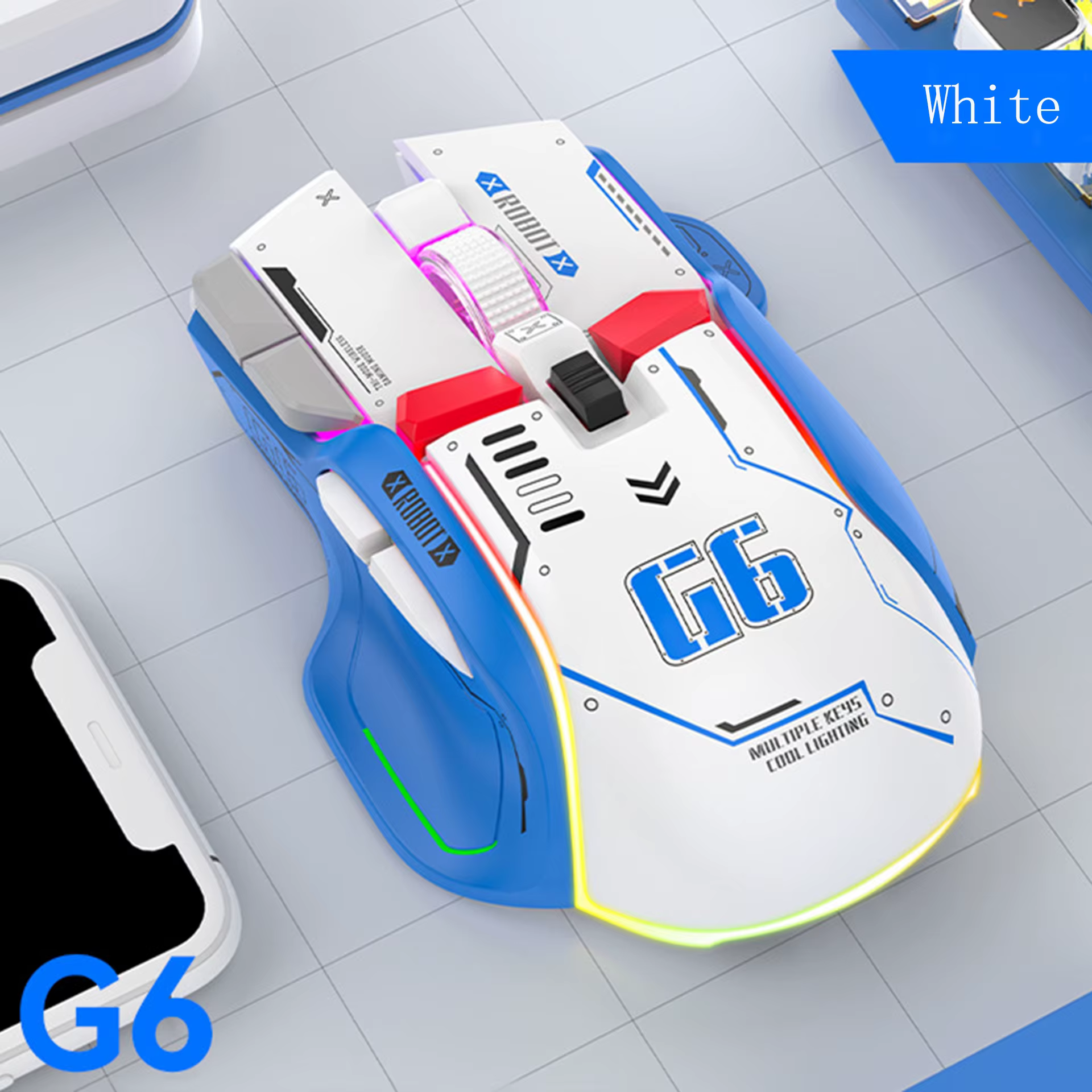Souris de jeu filaire mécanique FreeWolf G6, 12800 DPI, rétroéclairage RVB, macro, design ergonomiqu