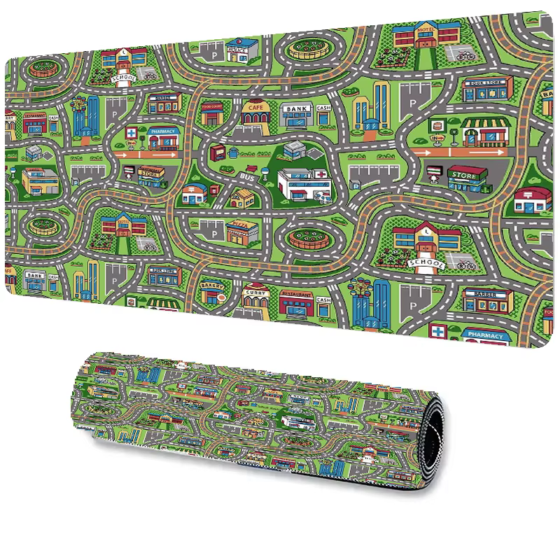 Tapis de jeu interactif Cityscape avec carte de circulation, souris APD, imperméable, carte colorée,