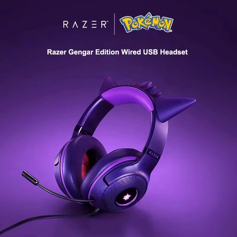 Razer Pokemon Gengar Edition RGB Kraken Kitty V2 Casque de jeu USB filaire - Pilotes TriForce 40 mm