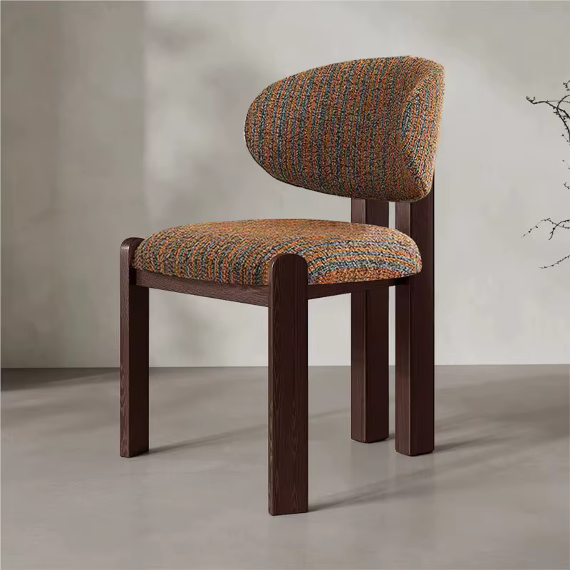 Chaise de salle à manger vintage Joylive en bois massif, style rétro, tissu crème, chaise française 