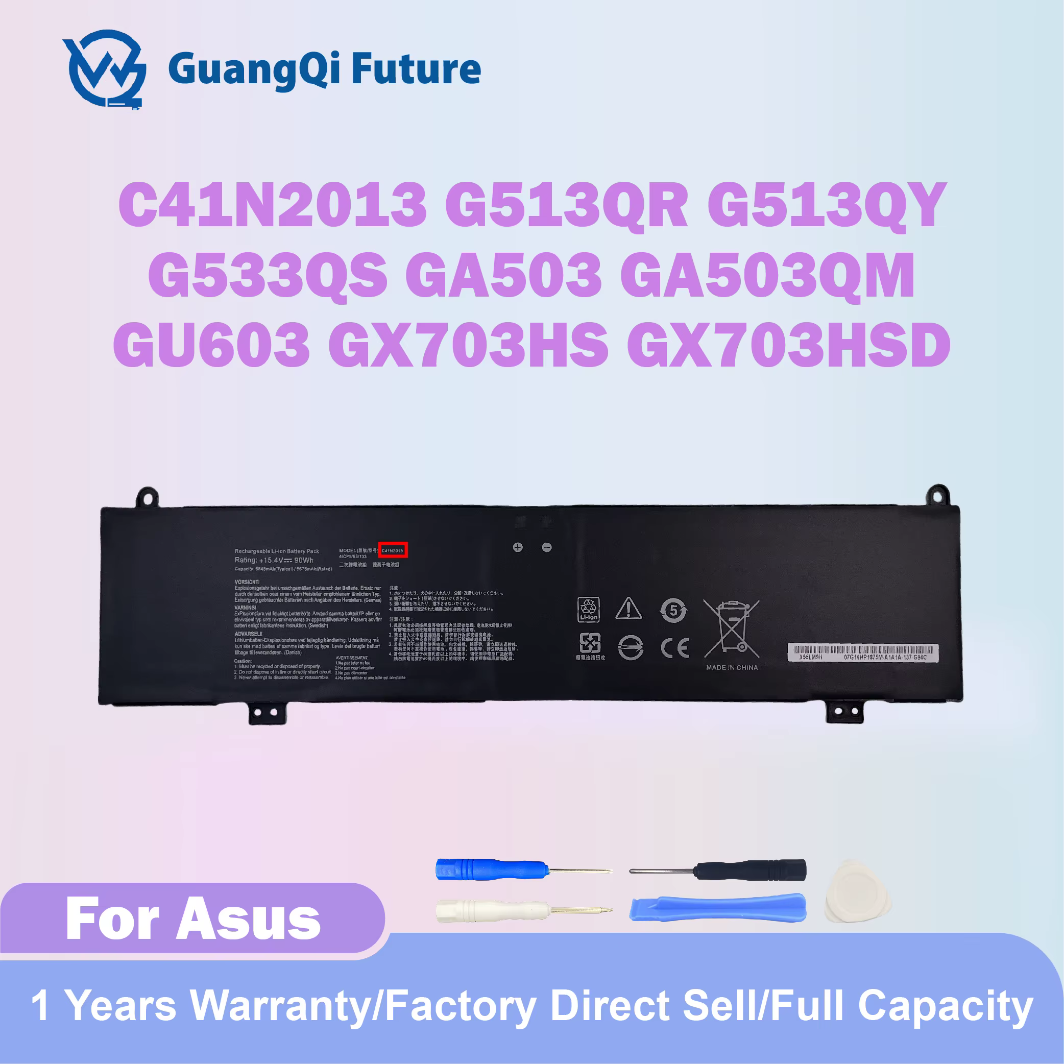 C41N2013 Batterie de remplacement pour ordinateur portable Asus TUF Gaming A15 FA507 A17 FA707 ROG S