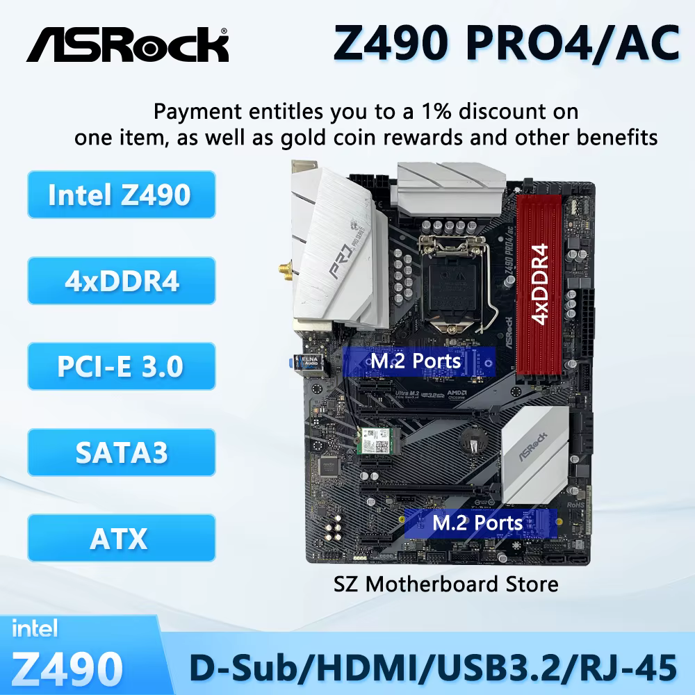 ASROCK Z490 PRO4/AC LGA 1200 carte mère Z490 placa mãe CPU Support i9-10900K i7-10700K i5-11400F i5-