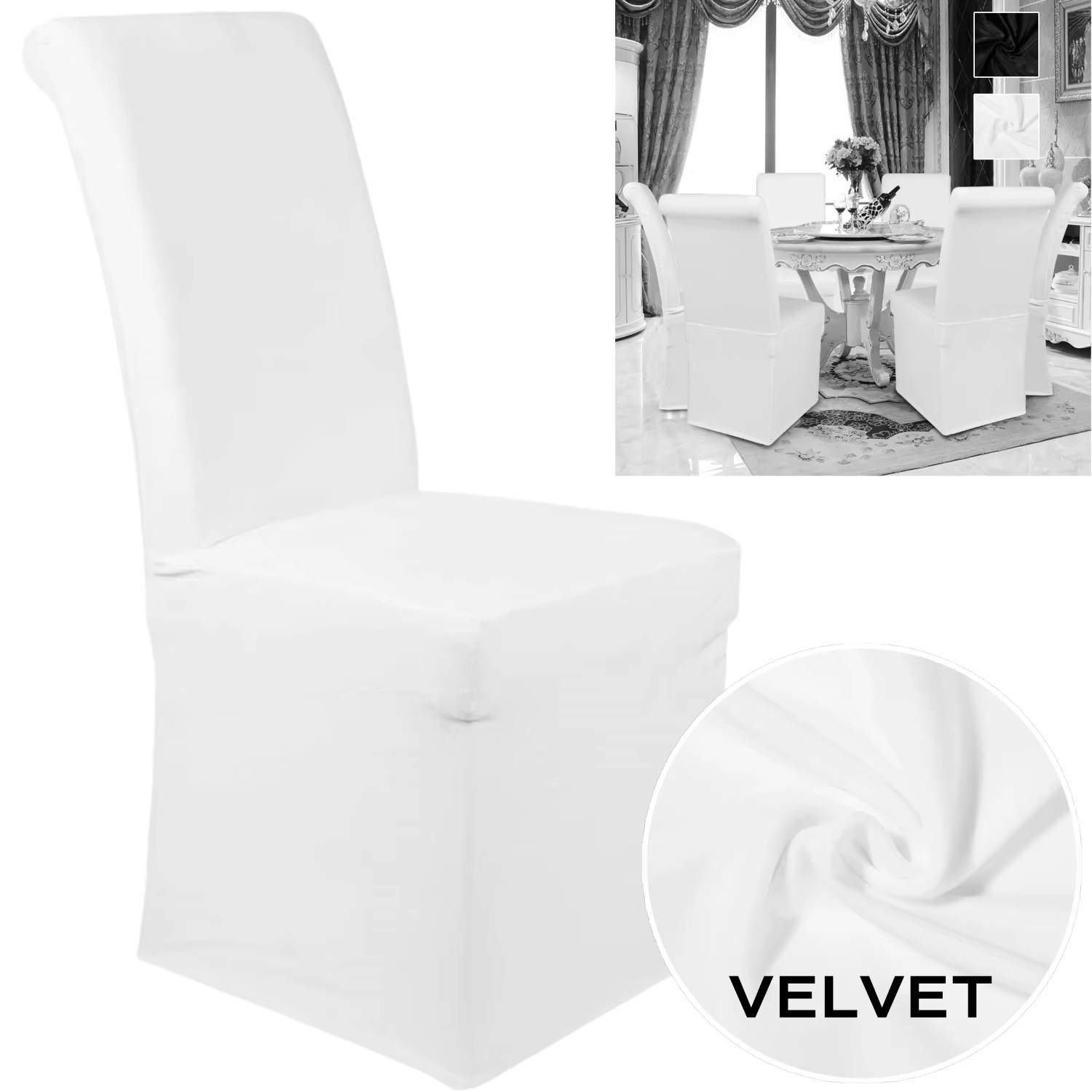 Housses de chaise de banquet en velours extensible pour salle à manger, douces, amovibles, longues e