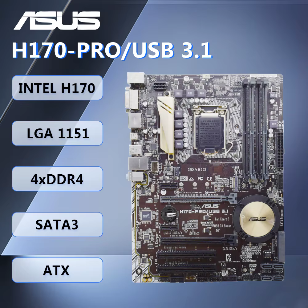 ASUS H170-PRO/USB 3.1 ATX carte mère Intel H170 LGA1151 DDR4 SATA3 HDMI DVI-D DP Audio pour Intel 6t
