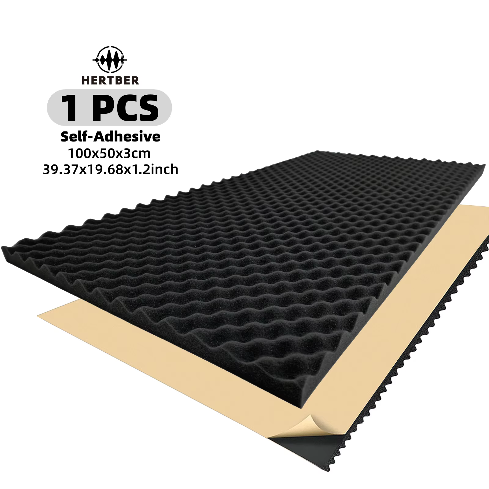 Panneau acoustique auto-adhésif HERTBER en mousse alvéolée 100x50x3cm haute densité insonorisant pou