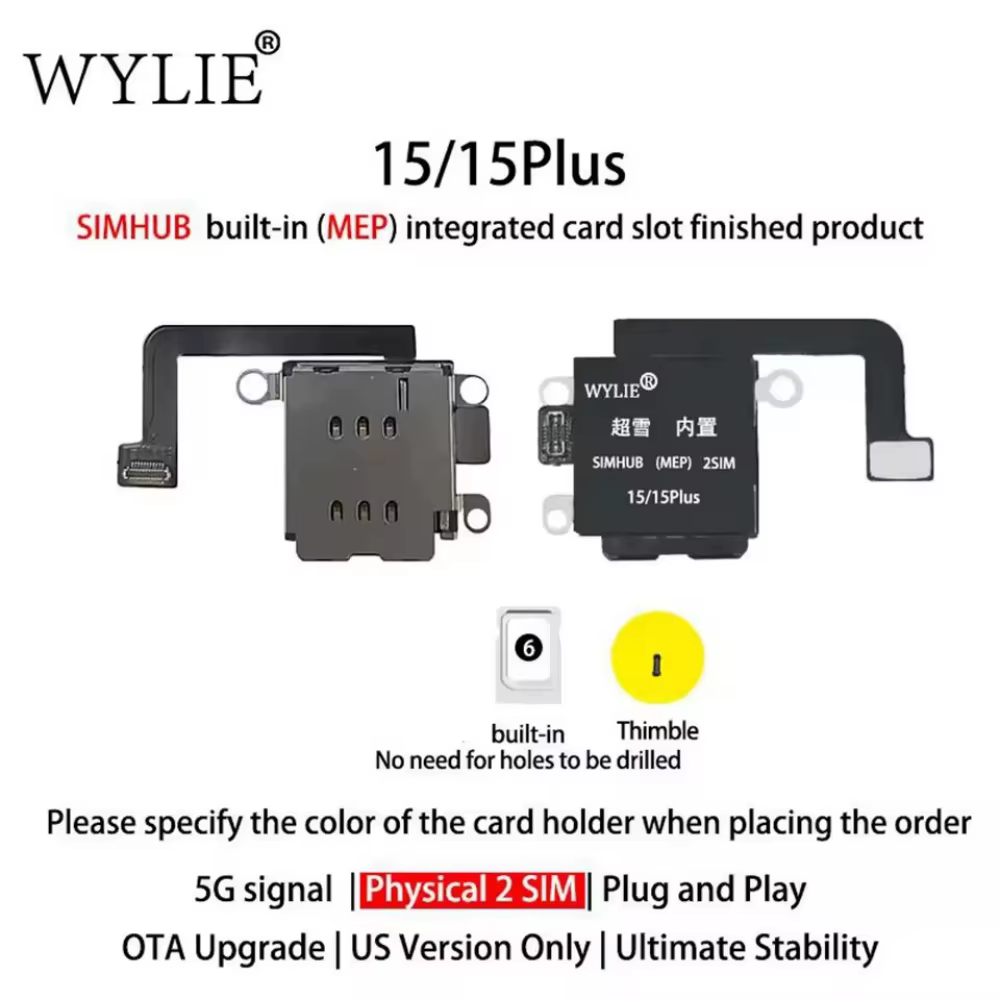 Câble flexible intégré Wylie avec emplacement pour carte SIM physique et eSIM pour iPhone 14 15 16 1