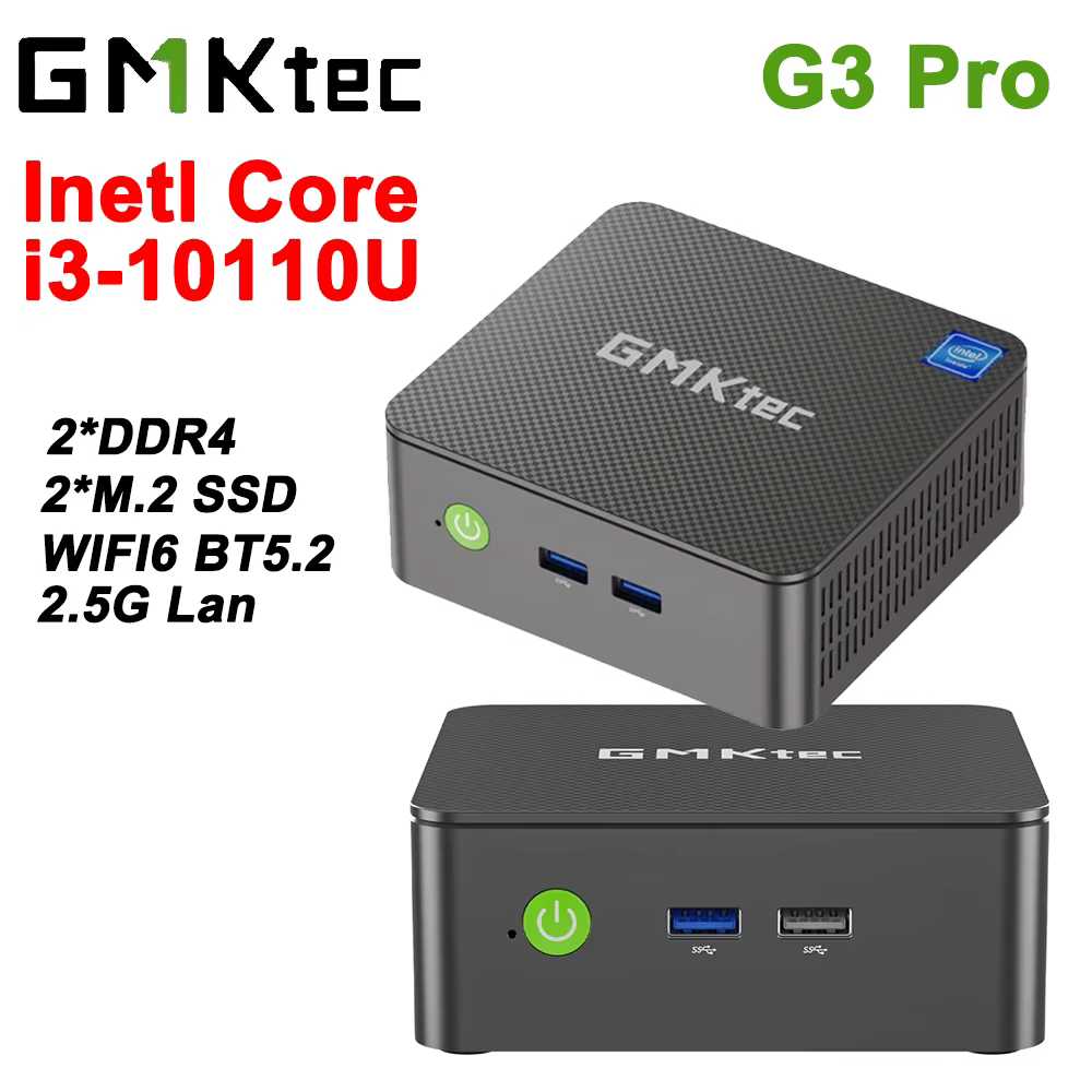 Mini PC GMKtec G3 Pro Intel Core i3-10110U, 2*DDR4, 2*M.2 SSD, Win11, WIFI6, BT5.2, 2.5G Lan, ordina