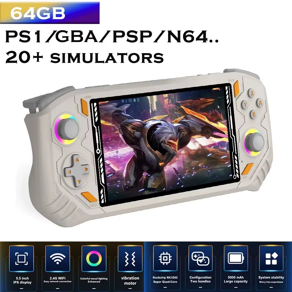 Console de jeu portable rétro RG52 Mini, lecteur de jeux portable, chipset RK3562, écran HD 5,5 pouc