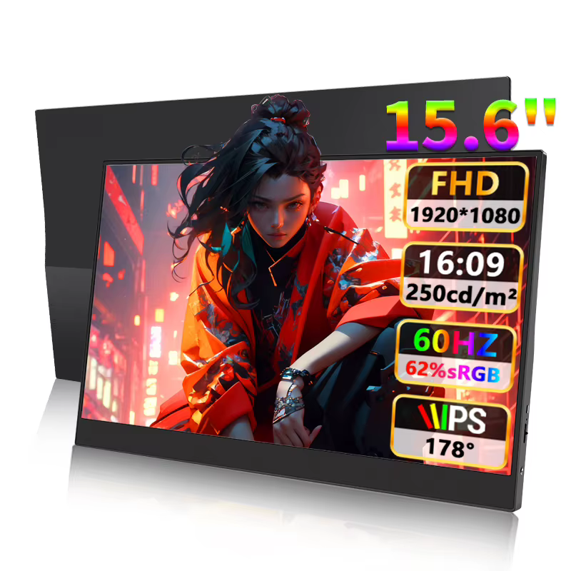 Moniteur portable 15,6'' FHD 1080P ultra-fin pour jeux, avec haut-parleur intégré, HDR, Plug & Play,