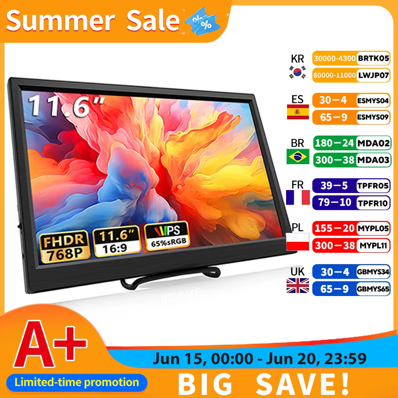Moniteur portable compatible HDMI pour ordinateur portable, deuxième écran de jeu, affichage arc-en-