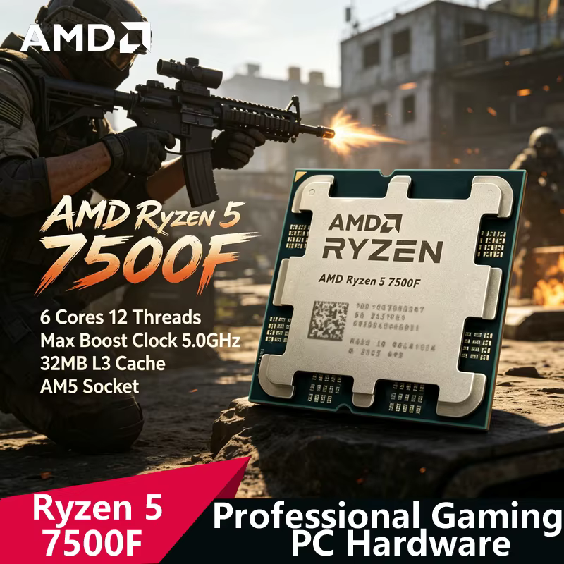 Processeur AMD Ryzen 5 7500F AM5 pour jeux | 5 nm, 6 cœurs/12 threads, 5,0 GHz Boost, 32 Mo de cache