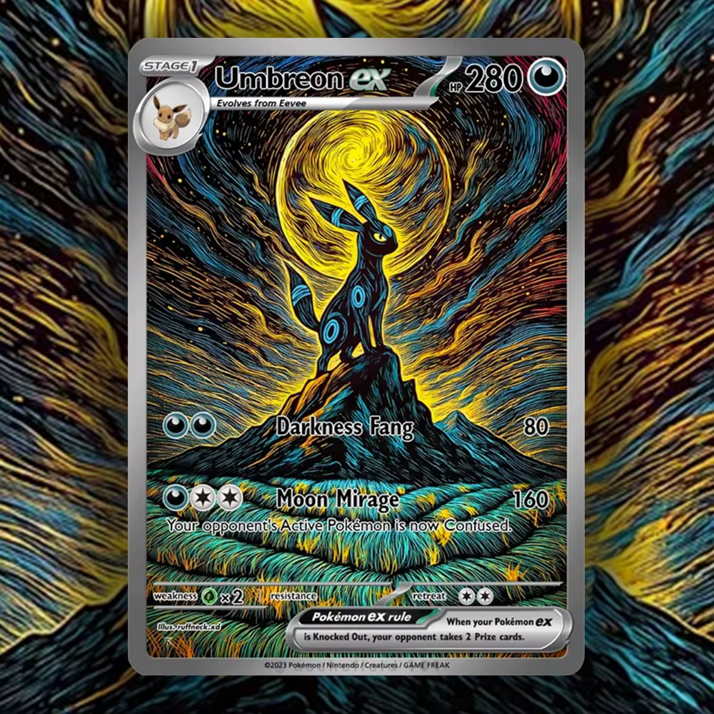 Carte PKM Série Style Psychedelique Sombre Umbreon Giratina Shiny Mew – Carte de Collection Classiqu