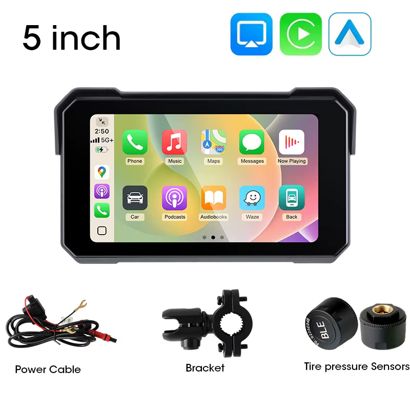 GPS de navigation portable pour moto 5 pouces, sans fil, CarPlay, Android Auto, Bluetooth, étanche I