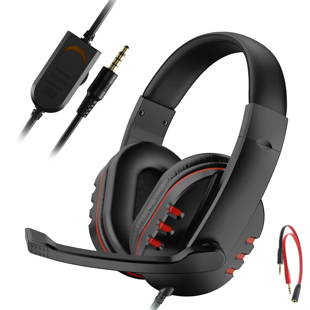 Casque de jeu 3.5mm filaire sur la tête casque de joueur avec Microphone contrôle du Volume Gamer éc