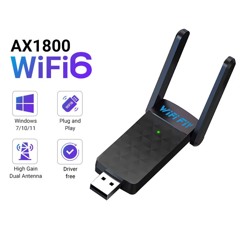 Adaptateur USB WiFi 6, 1800Mbps, 5G/2.4GHz, USB 3.0, Dongle WiFi, Stérilisation sans fil, Carte rése