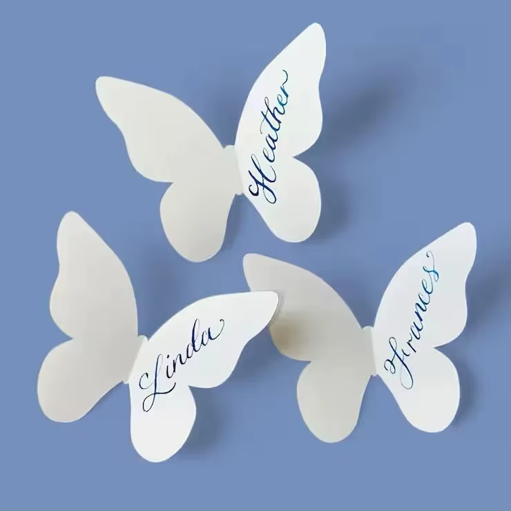 Carte d'écriture personnalisée avec nom d'invité, décoration de cadeau papillon élégant, texte de Lo
