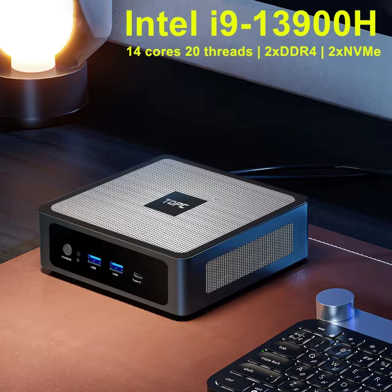 Mini PC Gamer TOPC, Intel Core i9-13900H/i7-13700H de 13e génération, 2x DDR5 RAM, 2x NVMe SSD, 2x L