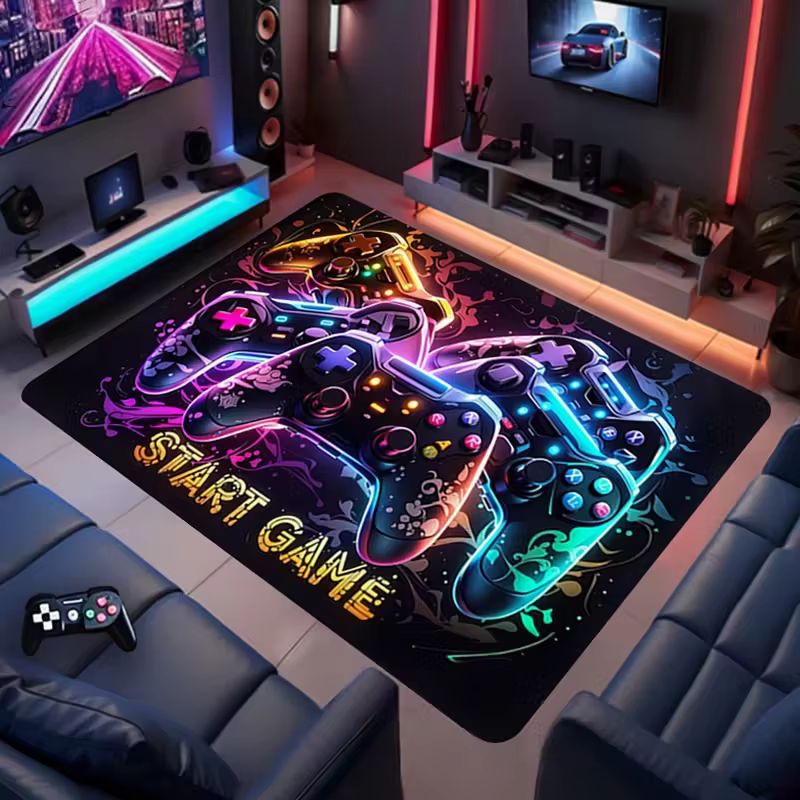 Tapis de jeu spacieux pour homme, motif 3D de manette de jeu, tapis de sol pour jeu et déplacement,