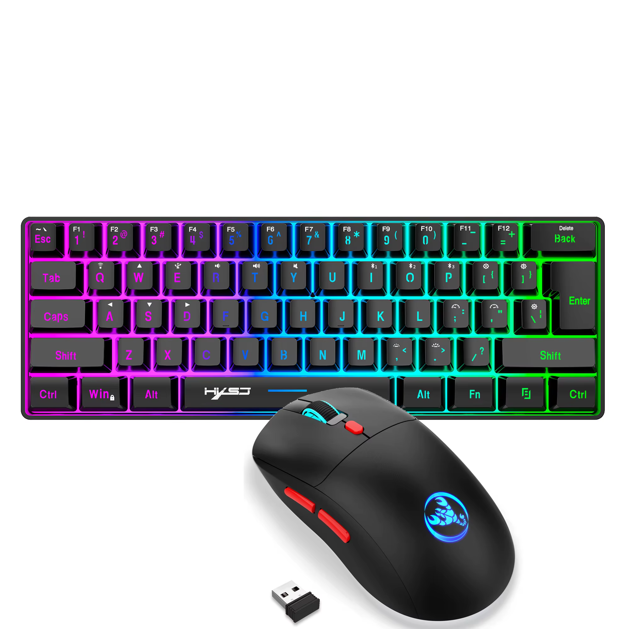 Ensemble clavier et souris de jeu sans fil 60%, clavier mécanique ergonomique silencieux rétroéclair