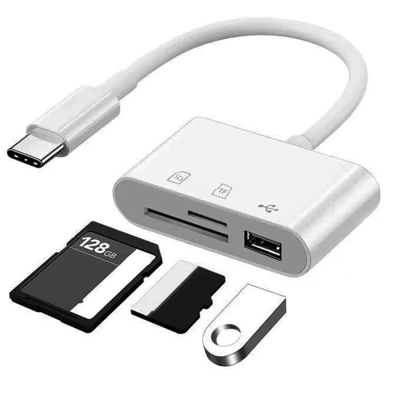 Lecteur de carte USB-C vers SD pour iPhone iPad, adaptateur multiport 3 en 1 avec port USB, pour Mac