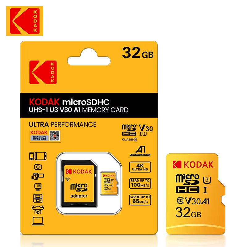 KODAK carte Micro SD carte mémoire rouge avec adaptateur 32GB MicroSDHC 64GB MicroSDXC MicroSD C10 A