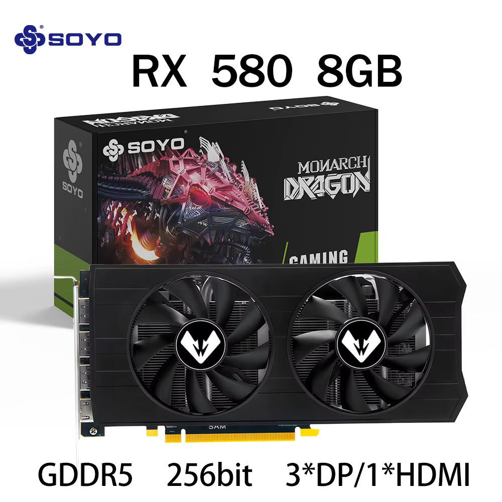 Cartes graphiques SOYO Radeon RX580 8G GDDR5, carte de jeu vidéo, GPU PCIE3.0x16, composants d'ordin