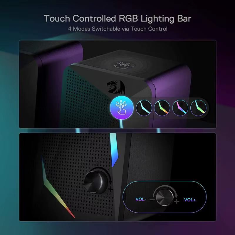 Redragon GS510 Waltz RGB haut-parleurs de bureau, haut-parleur stéréo pour ordinateur PC 2.0 canaux 