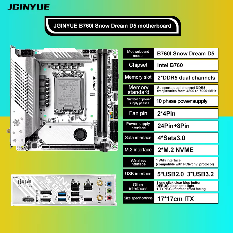 JGINYUE B760i carte mère LGA 1700 prise en charge Intel Core 12th 13th DDR5 mémoire RAM dernière min