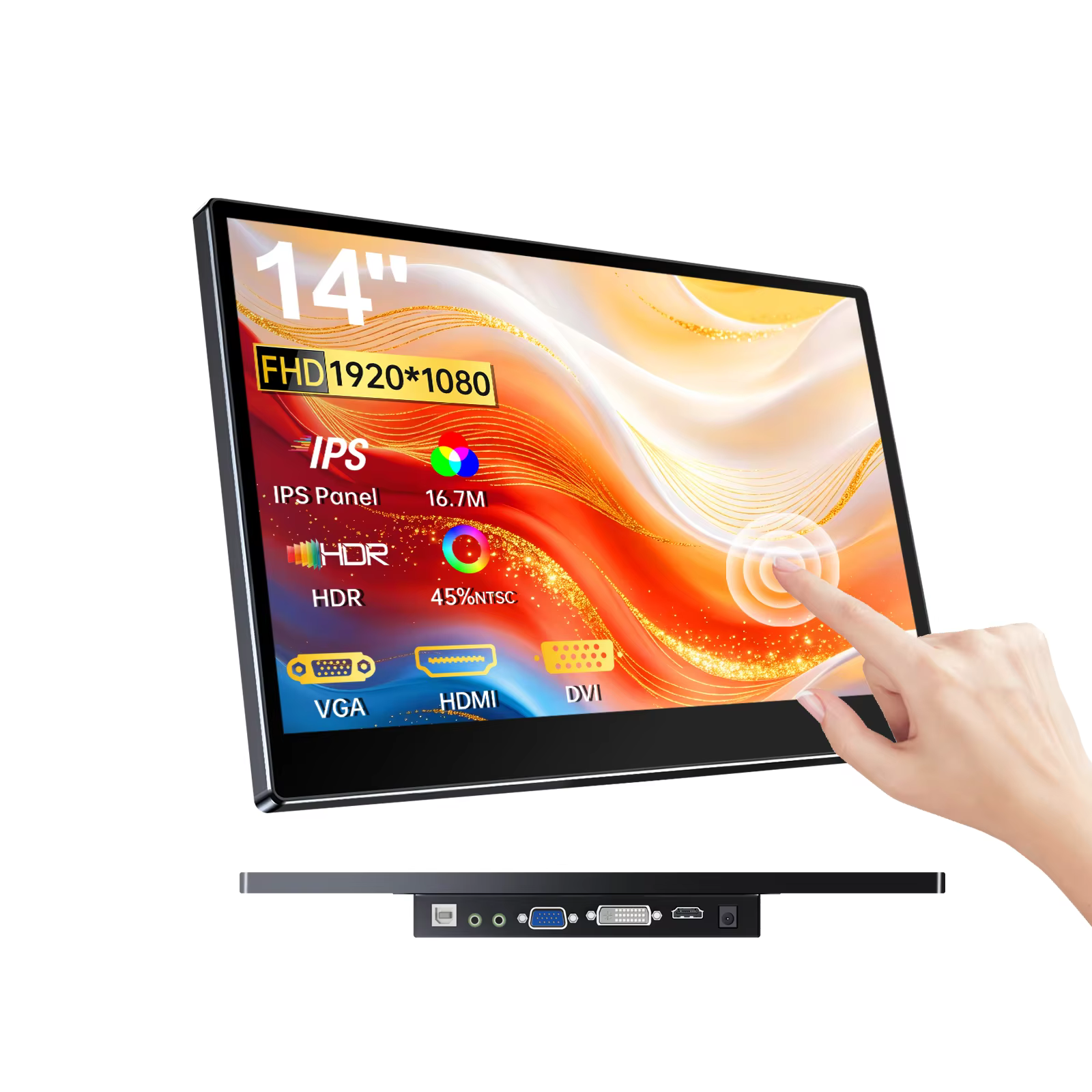 Moniteur à écran tactile Portable 13.3/14/15.6 pouces, 1920x1080, 1080p, avec Ports HDMI VGA DVI, po